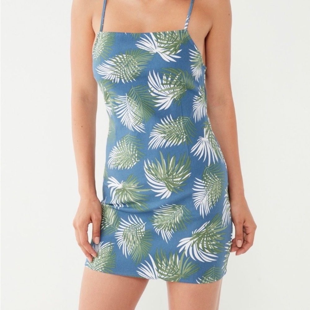 Urban Outfitters Blue Tropical Leaf Mini Dress size S